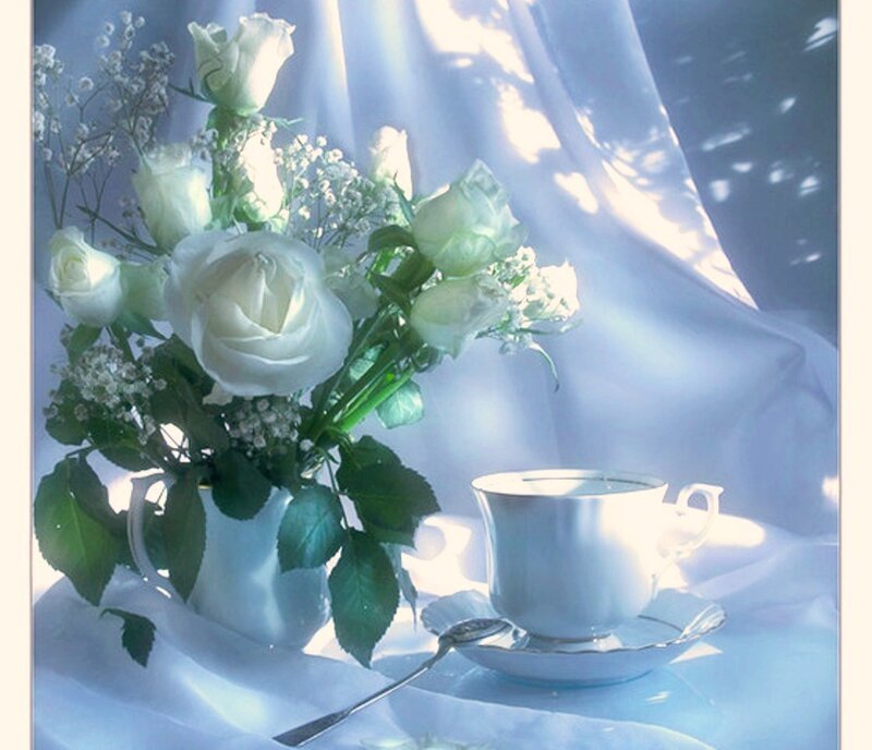 White Roses in Vase — Blue