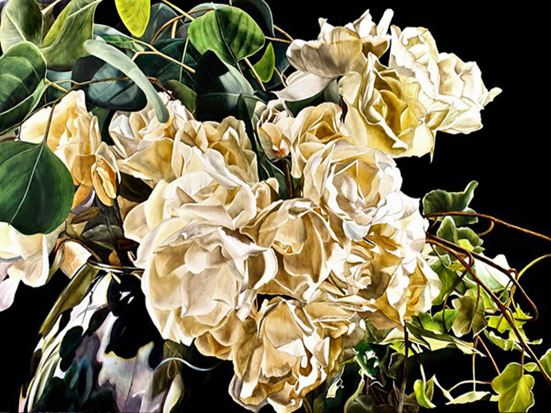 White Roses in Vase — Dramatic