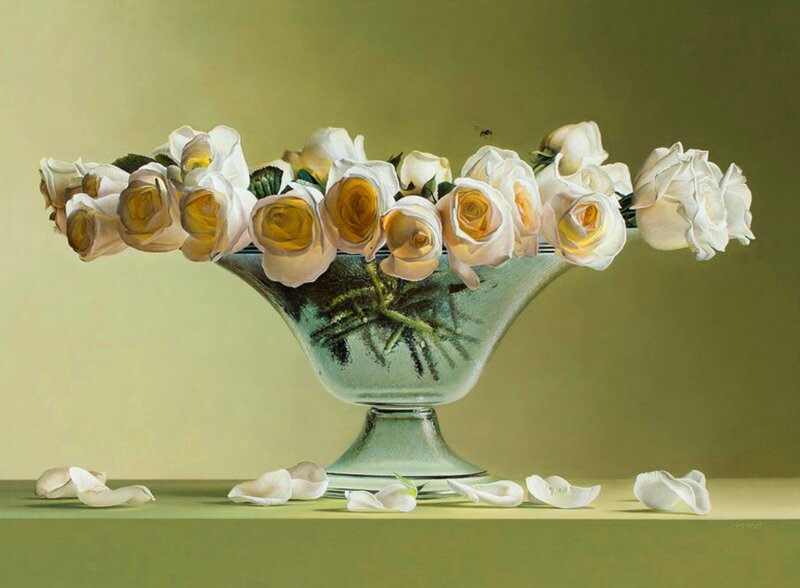 White Roses in Vase — Green, Serene