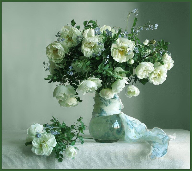 White Roses in Vase — Green