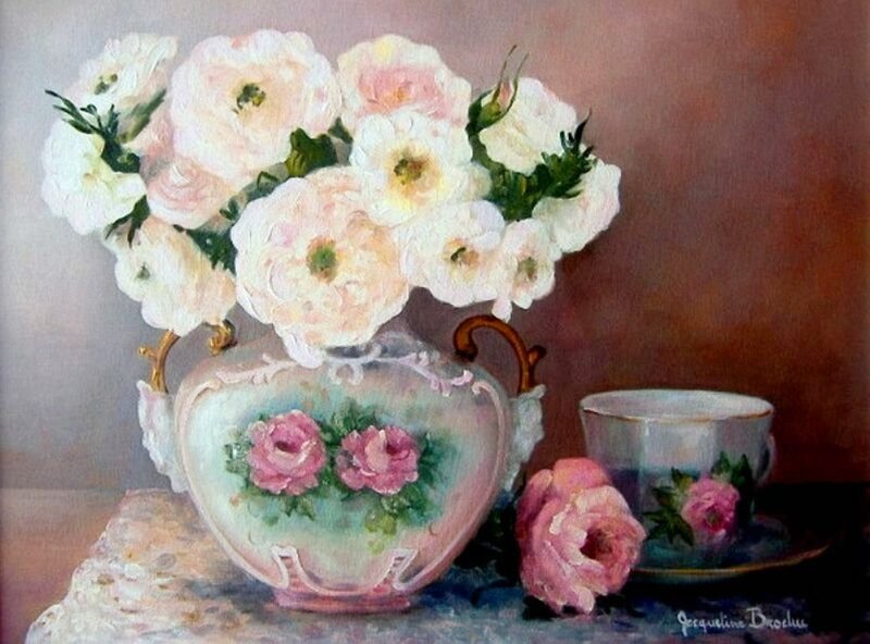White Roses in Vase — Pink, Serene