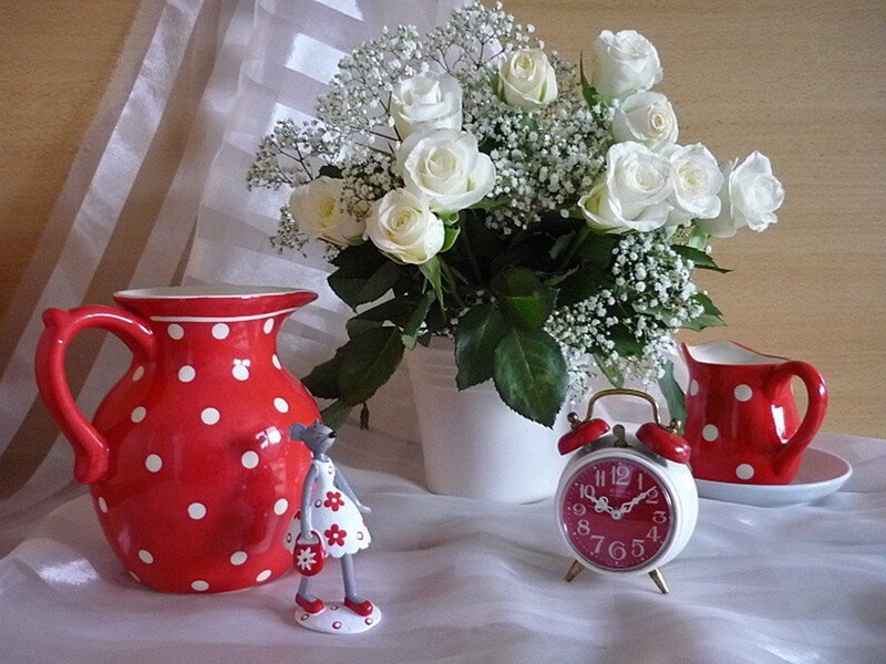 White Roses in Vase — Red
