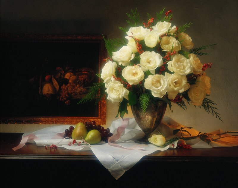 White Roses in Vase — Serene, Photograph, Fruit