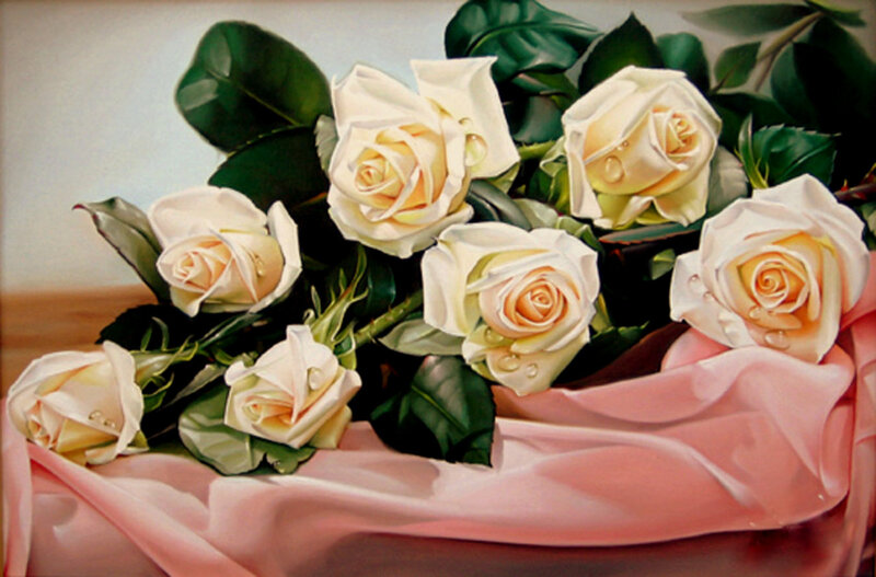 white roses on pink fabric