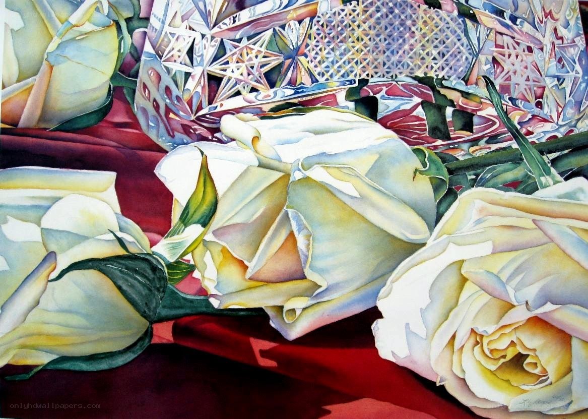 White roses on red cloth