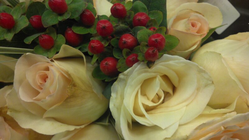 White Roses with Berries