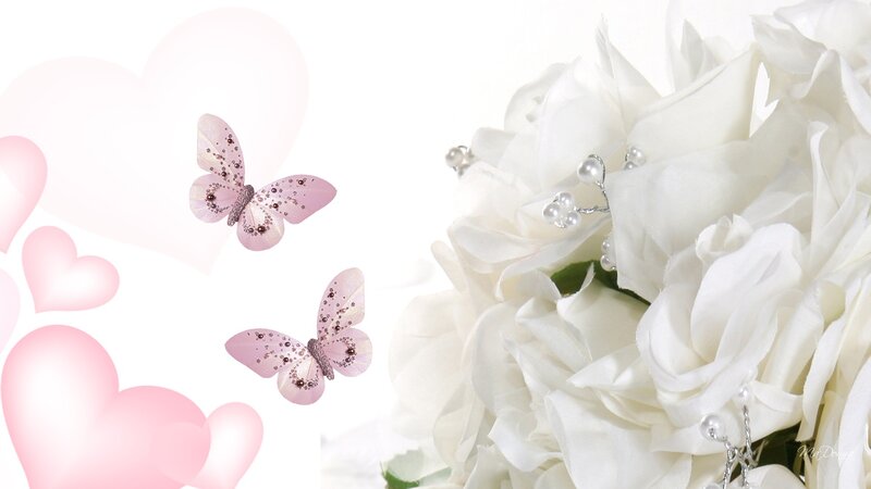 White Roses with Butterflies