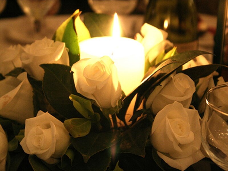 White Roses with Candle