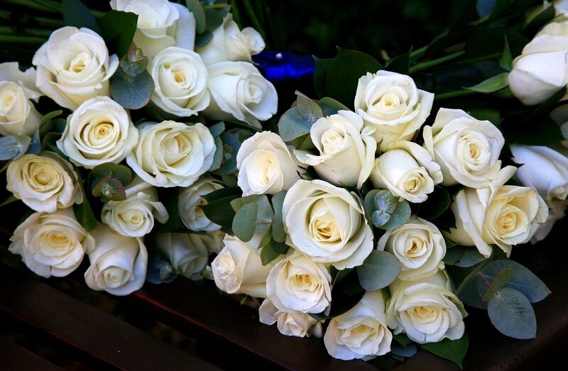 White roses with eucalyptus