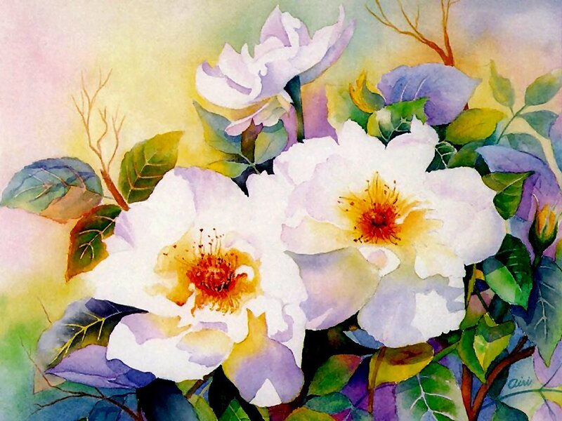 White Roses with Green Leaves