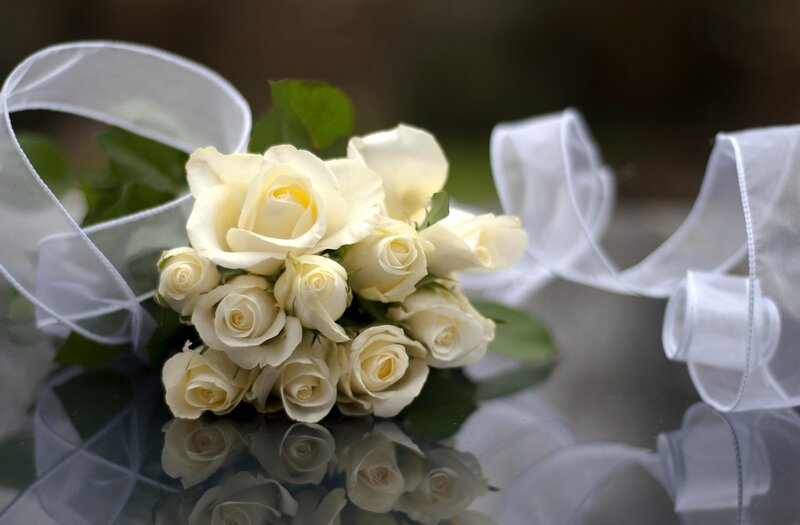 white roses with ribbon