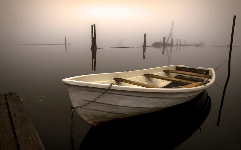 White Rowboat in Fog