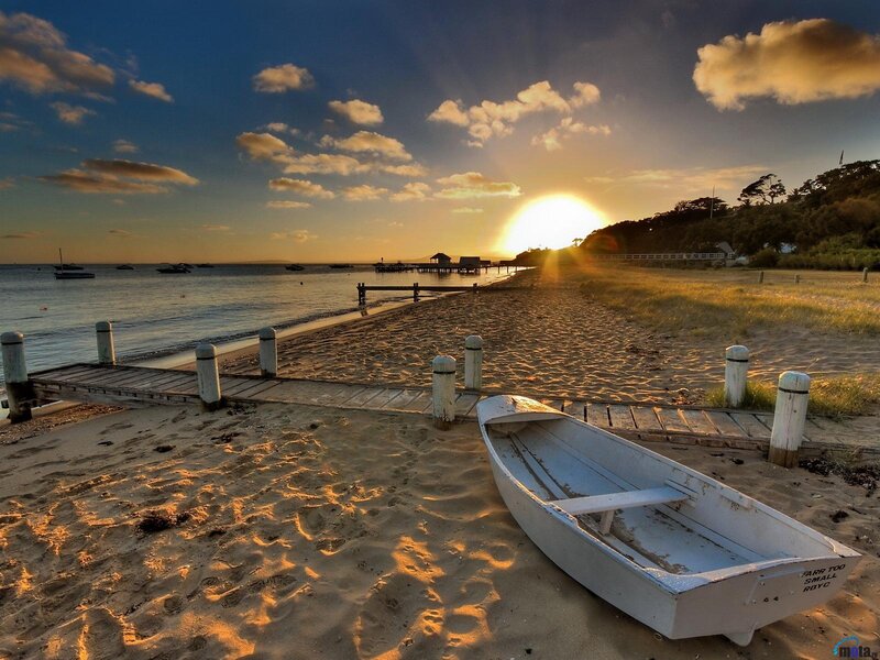 White Rowboat on Beach — Gold, Serene