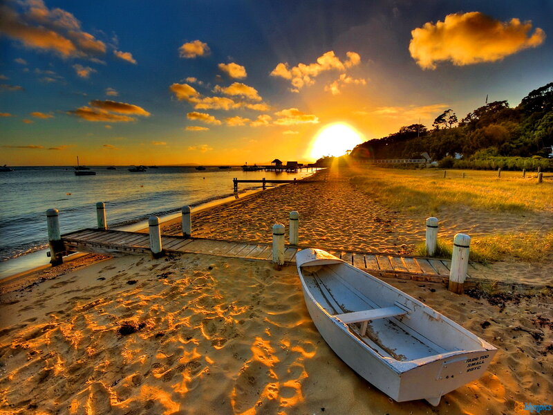 White Rowboat on Beach — Gold