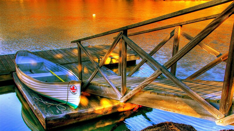 White Rowboat on Dock