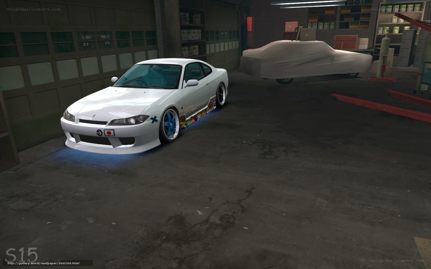 White S15 in a garage