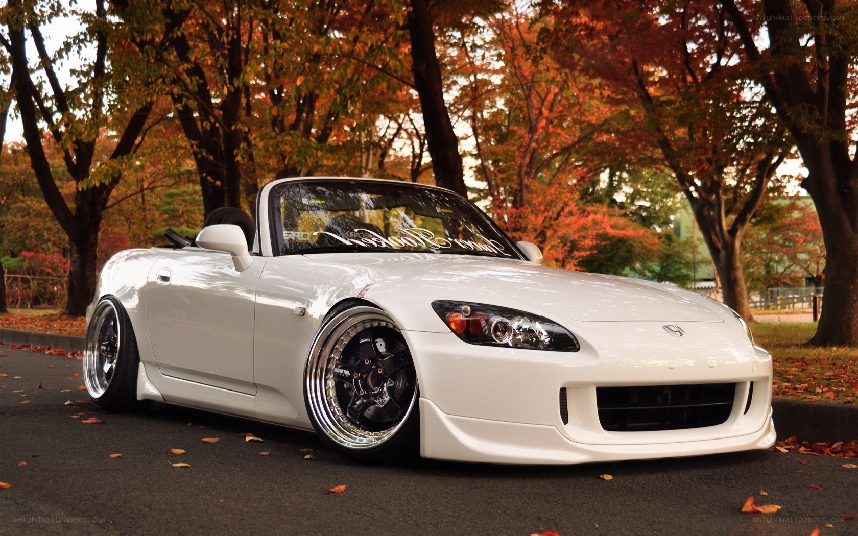 White S2000 convertible in autumn