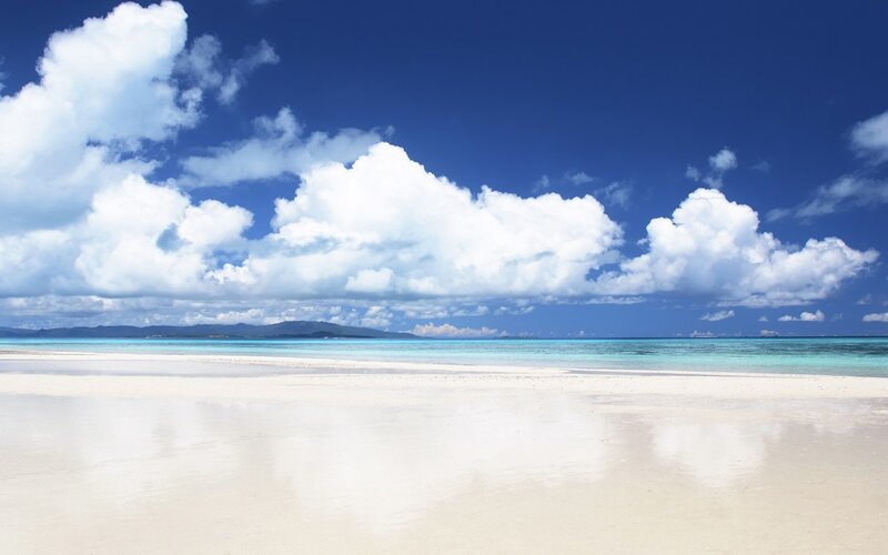 White Sand Beach — Blue, Serene, Afternoon, Photograph, Ocean, Clouds, Island