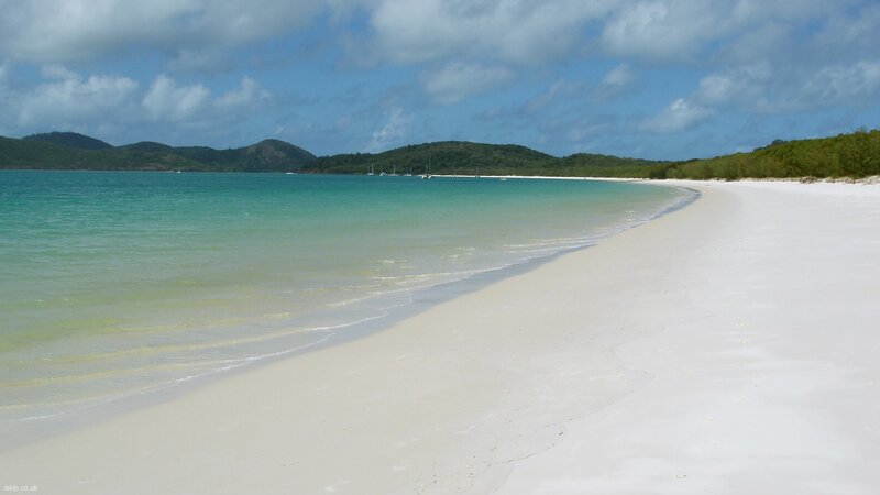 White Sand Beach — Blue, Serene, Afternoon, Photograph, Ocean, Hills