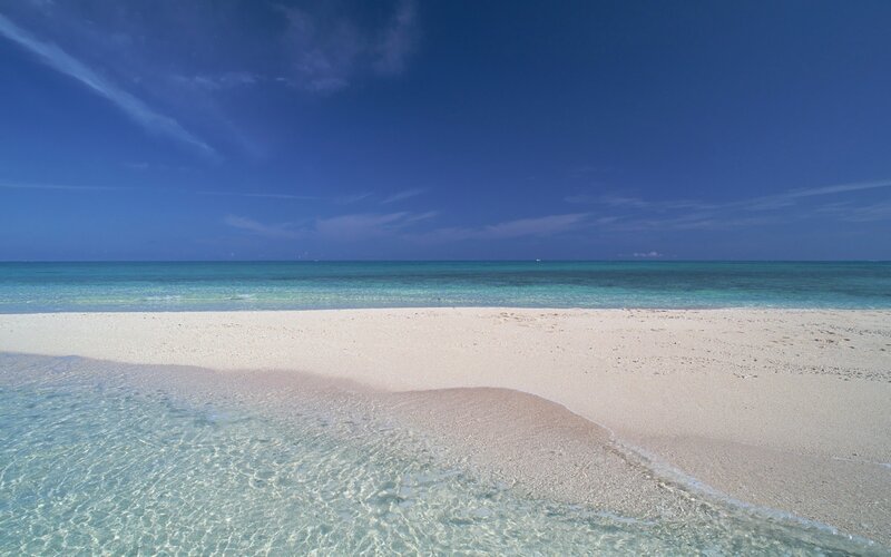 White Sand Beach — Blue, Serene, Afternoon, Photograph, Ocean, Sky, Green
