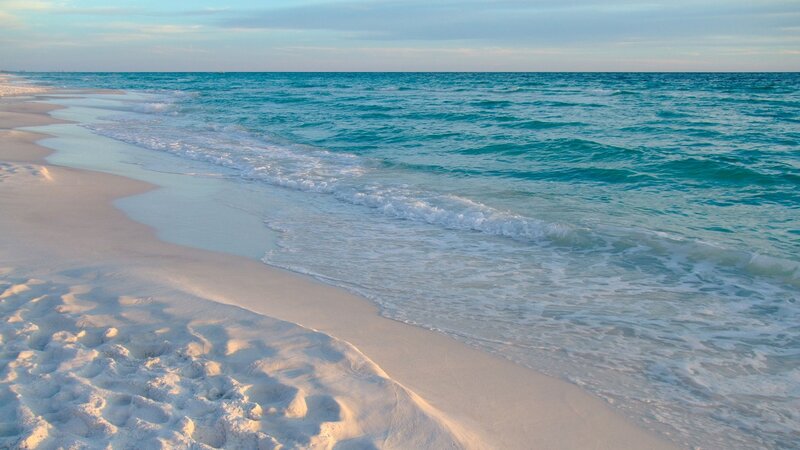 White Sand Beach — Blue, Serene, Sunset, Photograph