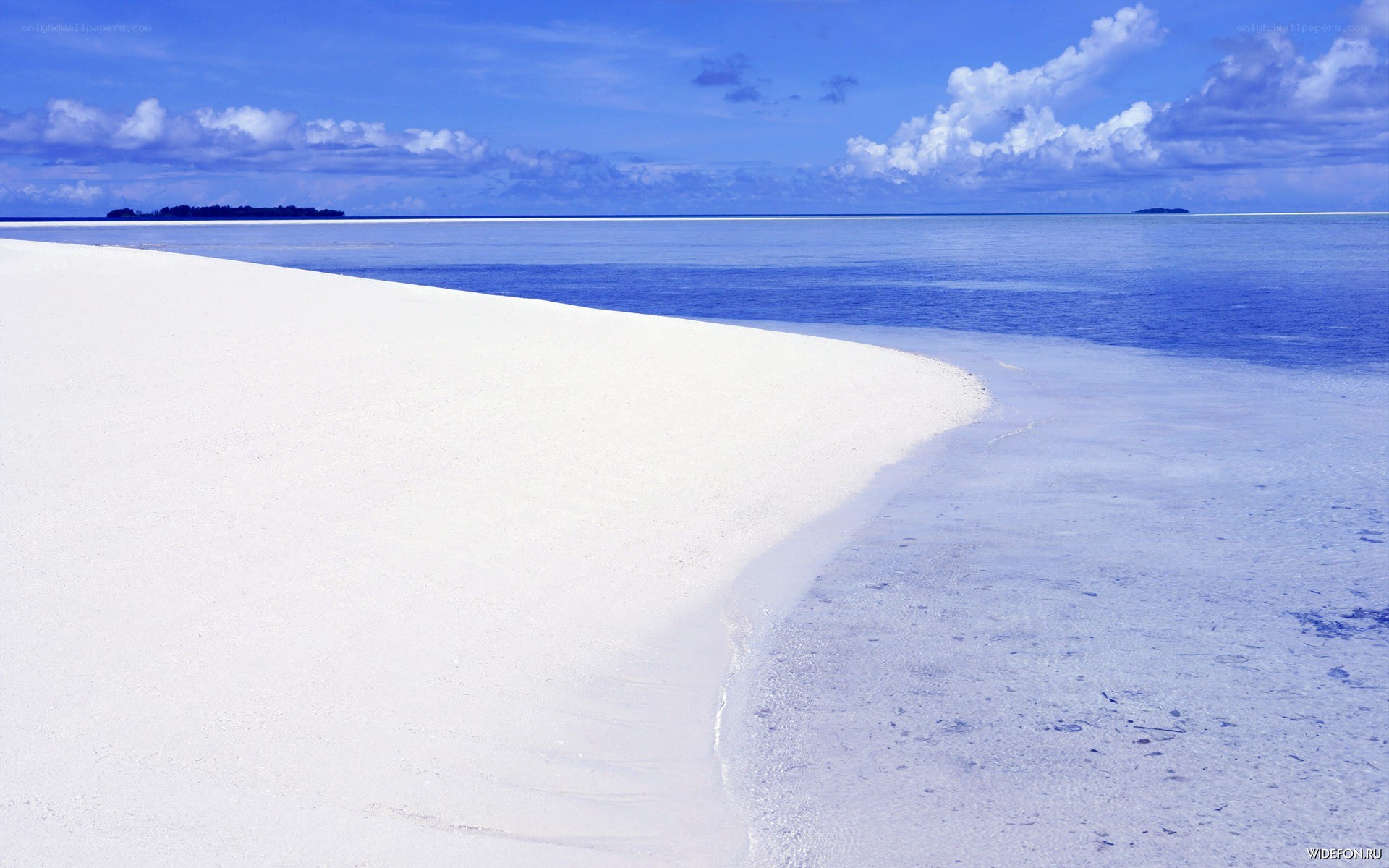 White sand beach with blue ocean