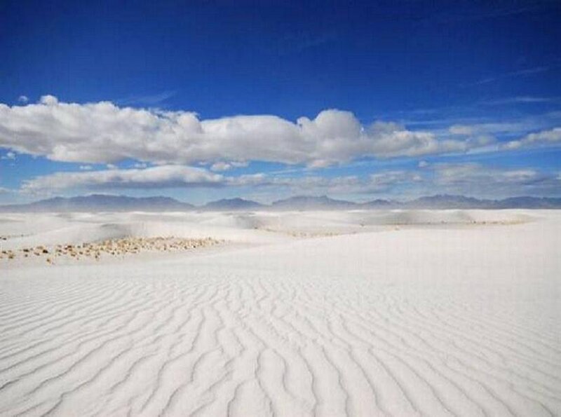 White Sand Dunes — Serene, Afternoon, Photograph, Mountains, Clouds, Blue
