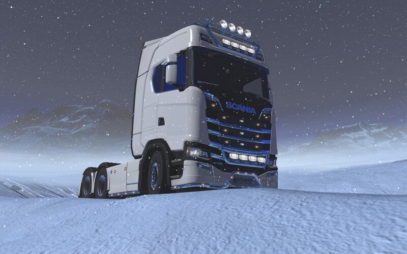 White Scania Truck — Cold, Dramatic