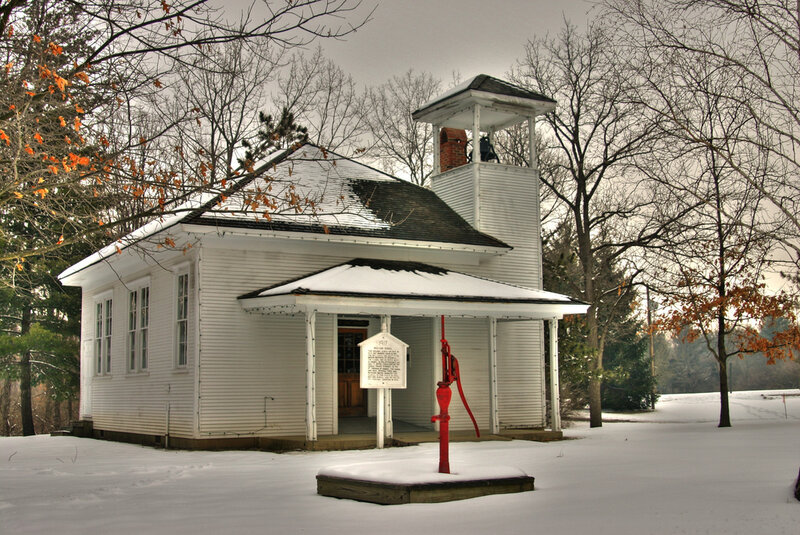 White Schoolhouse in Snow