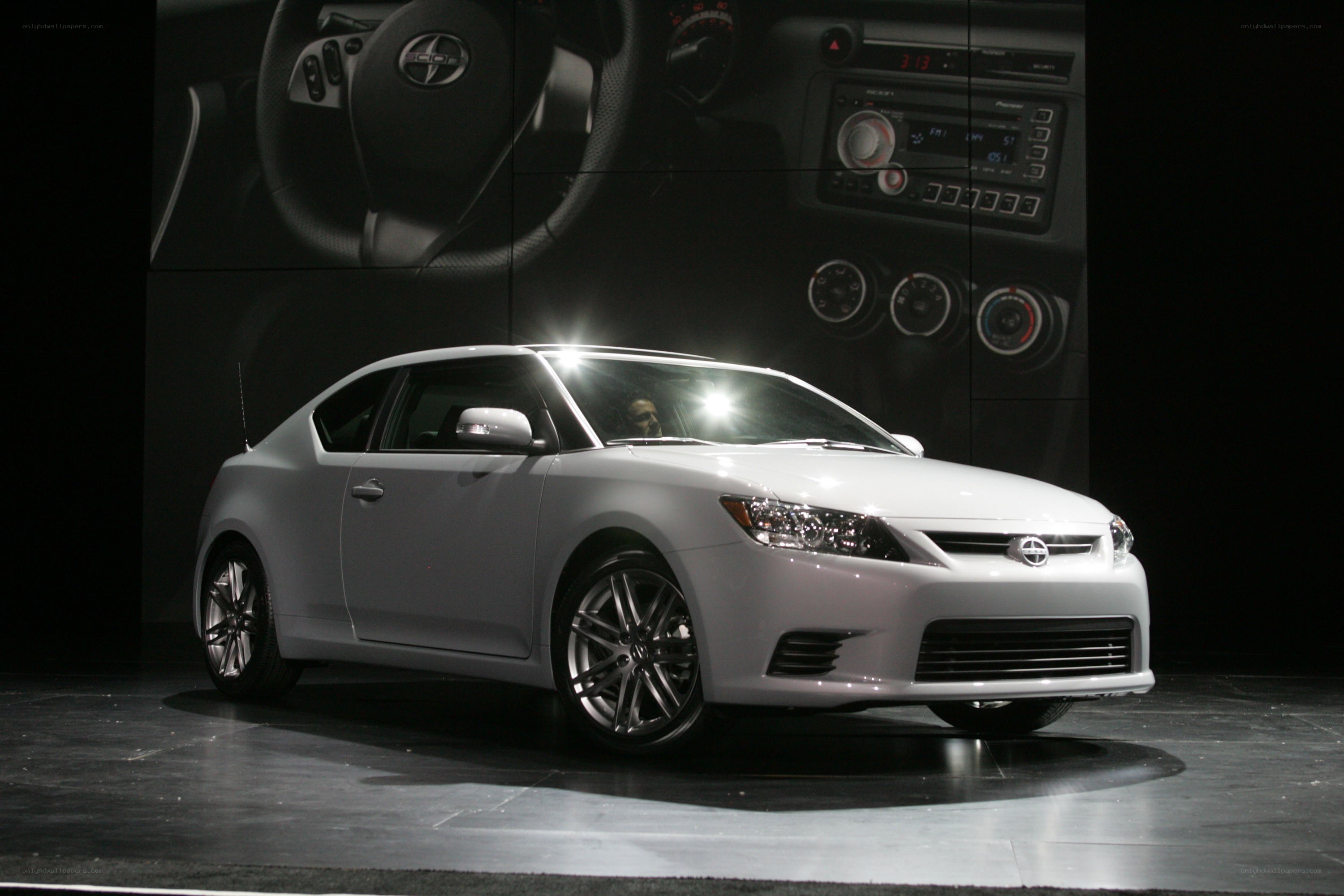 White Scion tC on display