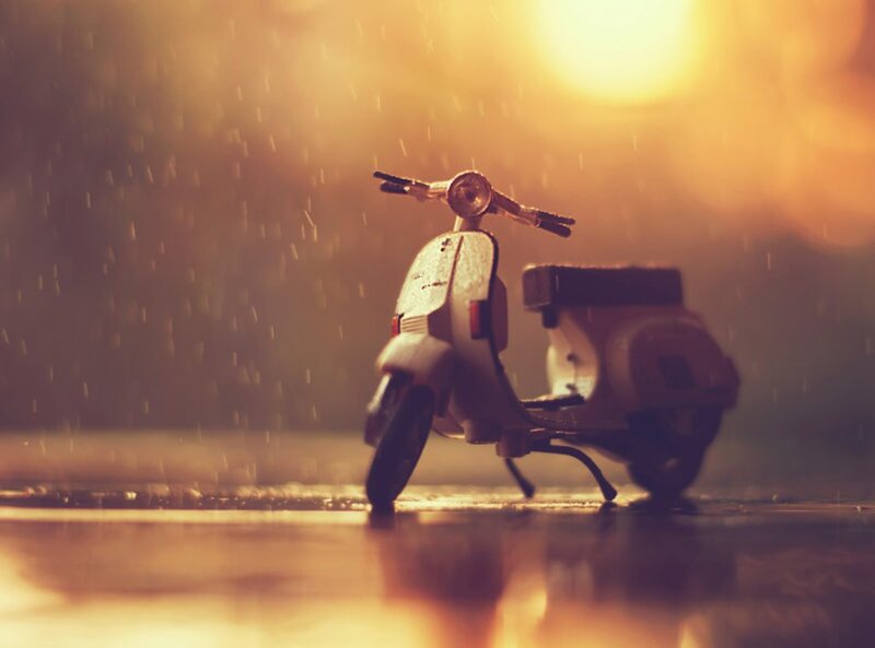 White Scooter in Rain
