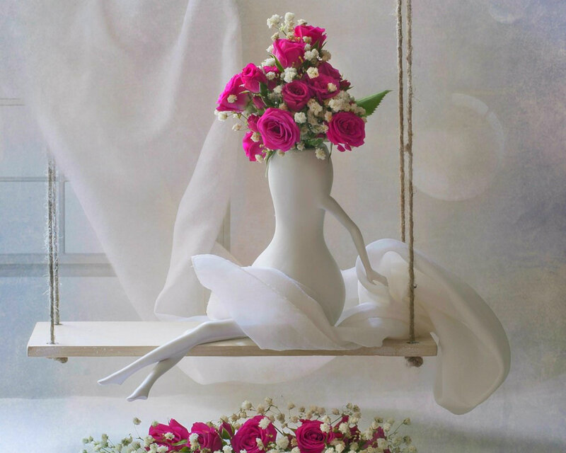 White Sculpture on Swing