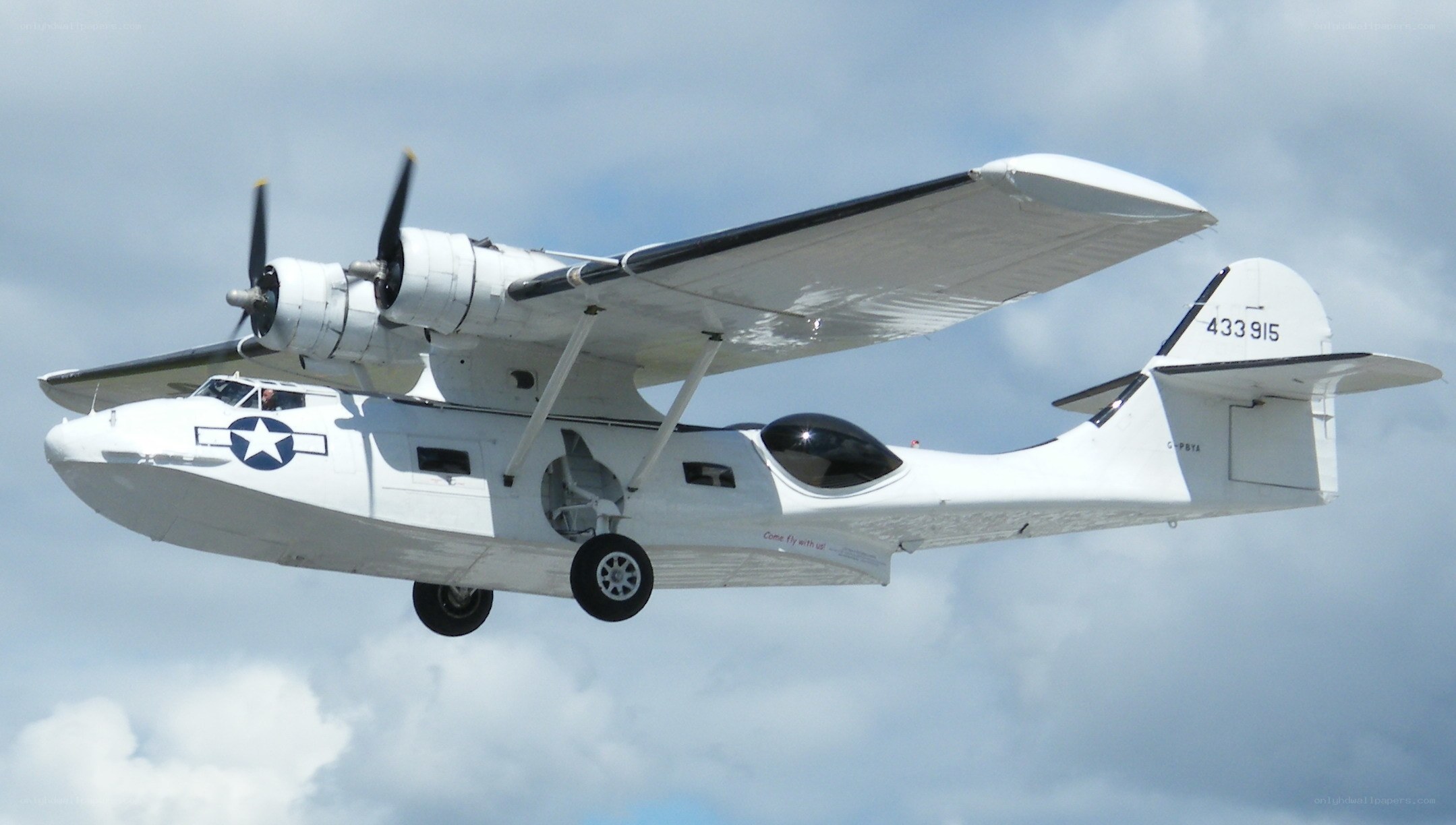 white seaplane in flight