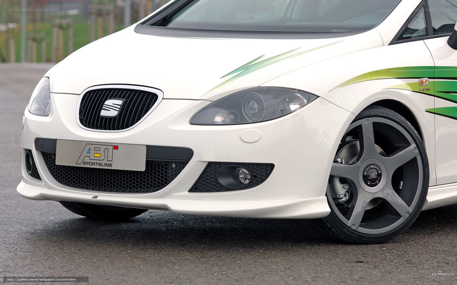 white seat car with green stripes