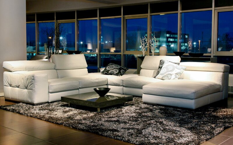 White Sectional Sofa — Modern, Night, Photograph, Coffee Table
