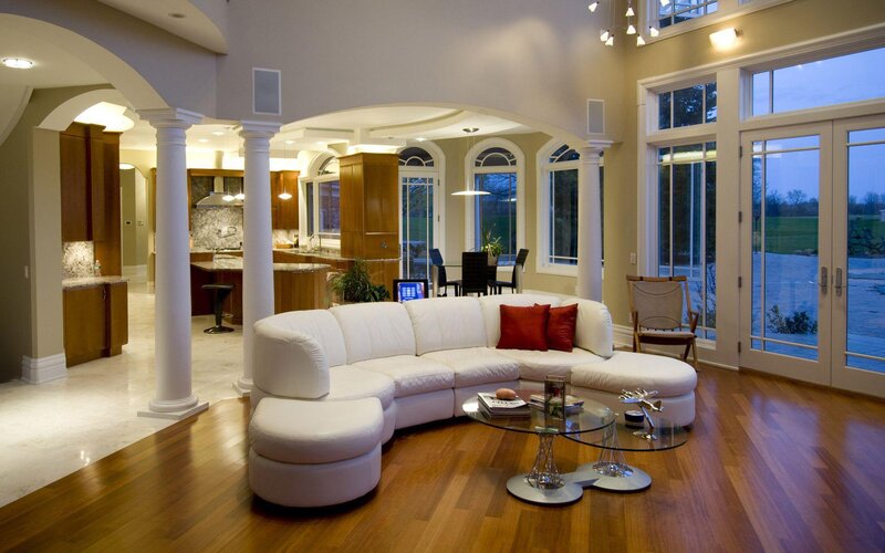 White Sectional Sofa — Serene, Night, Photograph, Coffee Table