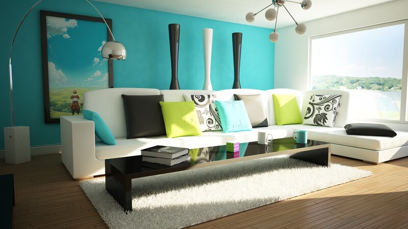 White Sectional Sofa — Turquoise