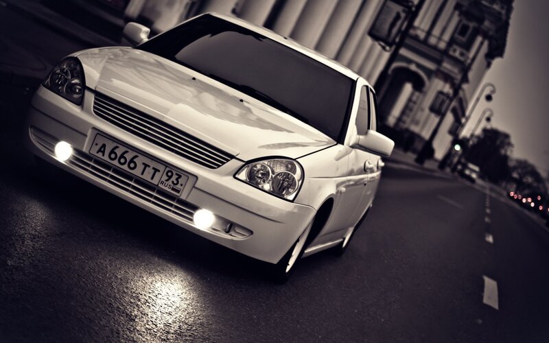 White Sedan Car — Black, Dramatic, Night