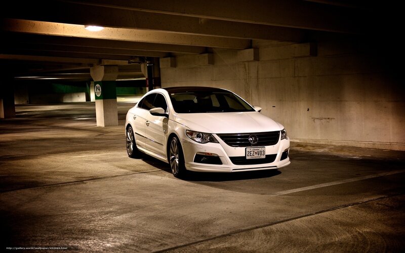White Sedan Car — Dramatic, Night, Photograph, Parking Garage