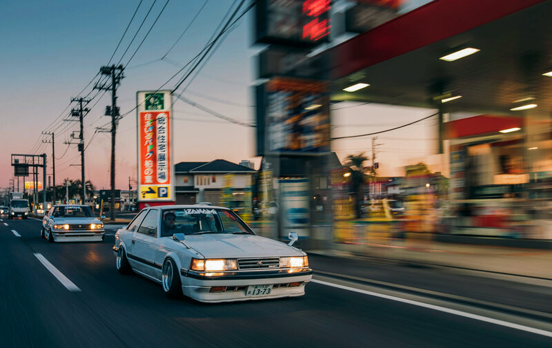 White Sedan Car — Dynamic, Sunset
