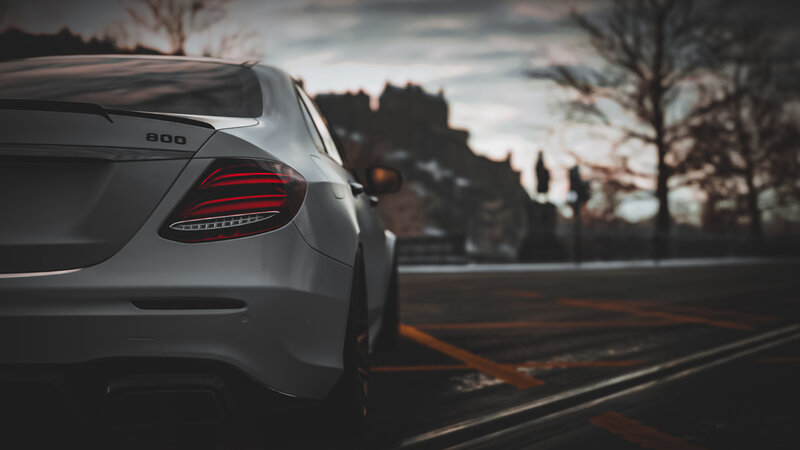 White Sedan Car — Gray, Dramatic