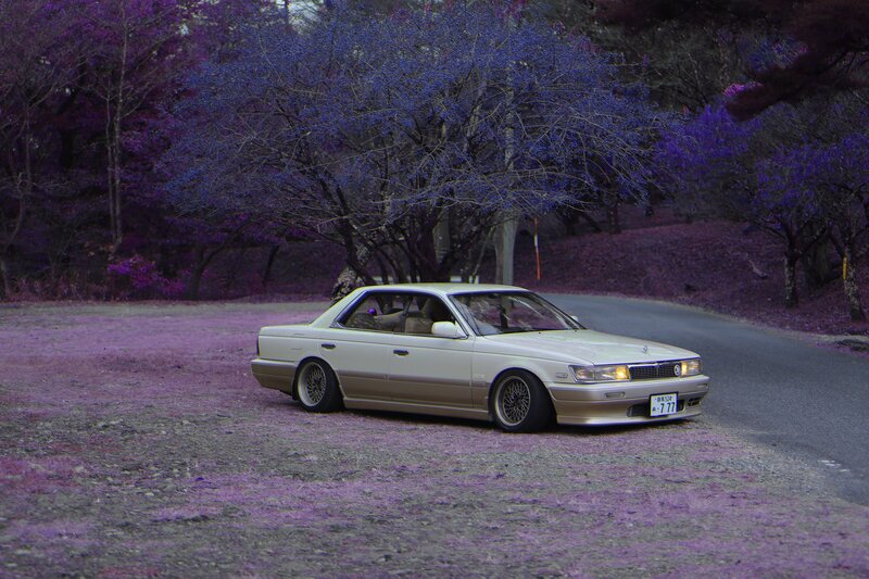 White Sedan Car — Purple