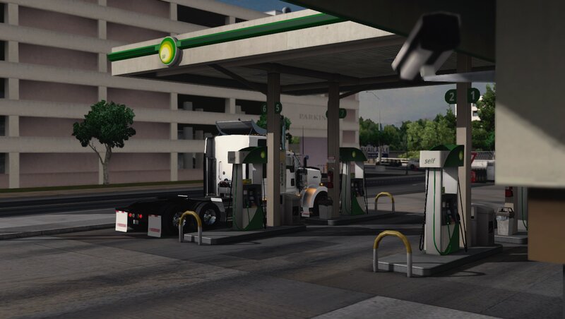 White Semi-truck at Gas Station