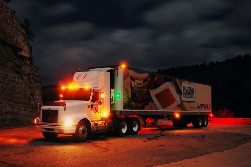 White Semi-truck at Night — Black