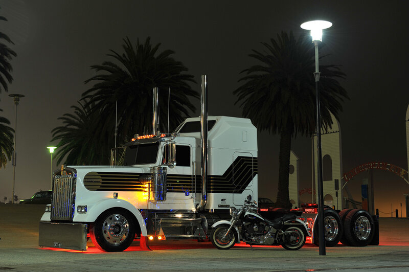 White semi-truck at night