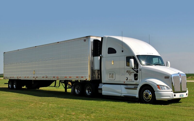 White Semi-truck on Grass