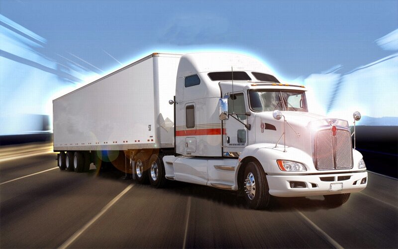 White Semi-truck on Highway — Dynamic