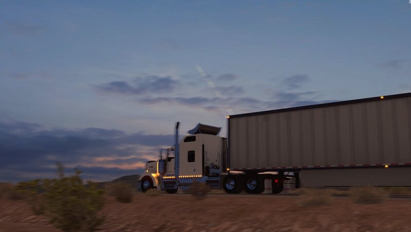 White Semi-truck on Road — Blue, Serene