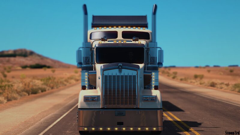 White Semi-truck on Road — Blue