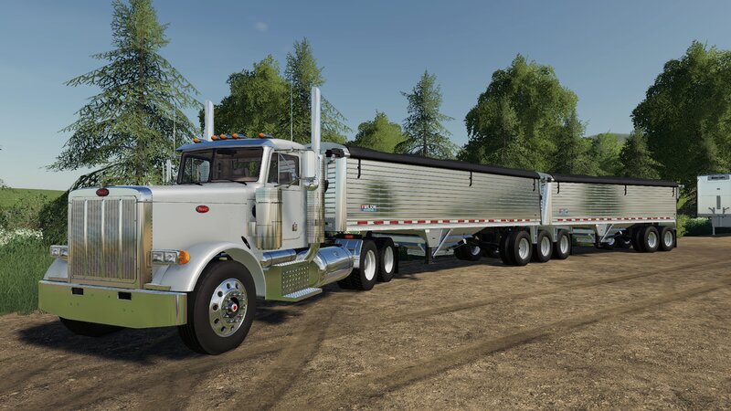 White Semi-truck with Trailers